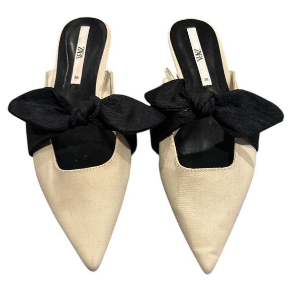Zara Shoes - Zara Black and Cream Mules with Bow Detail